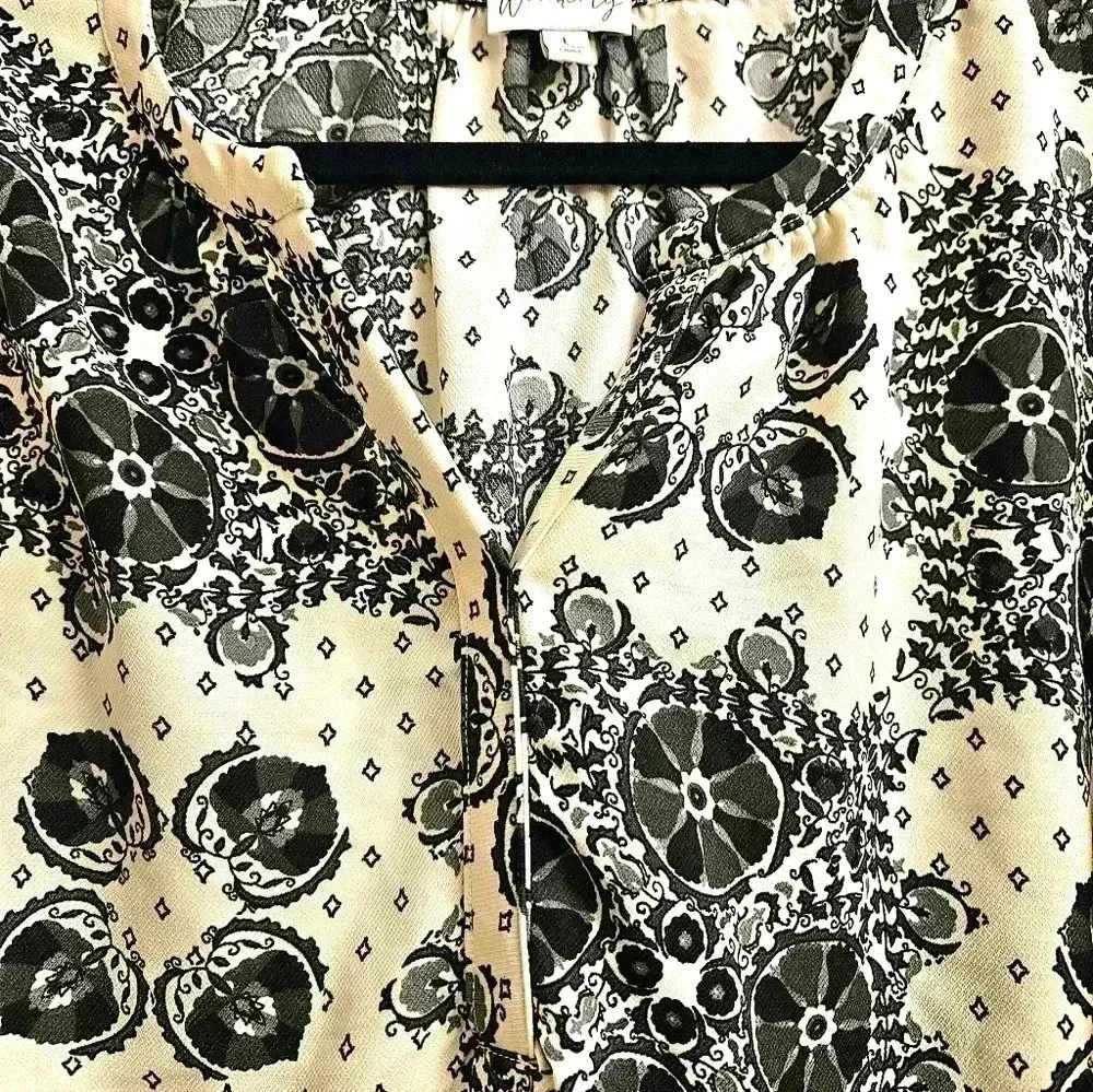 Wonderly Geometric Floral Print Long Sleeve Tunic Women L - Picture 2 of 6